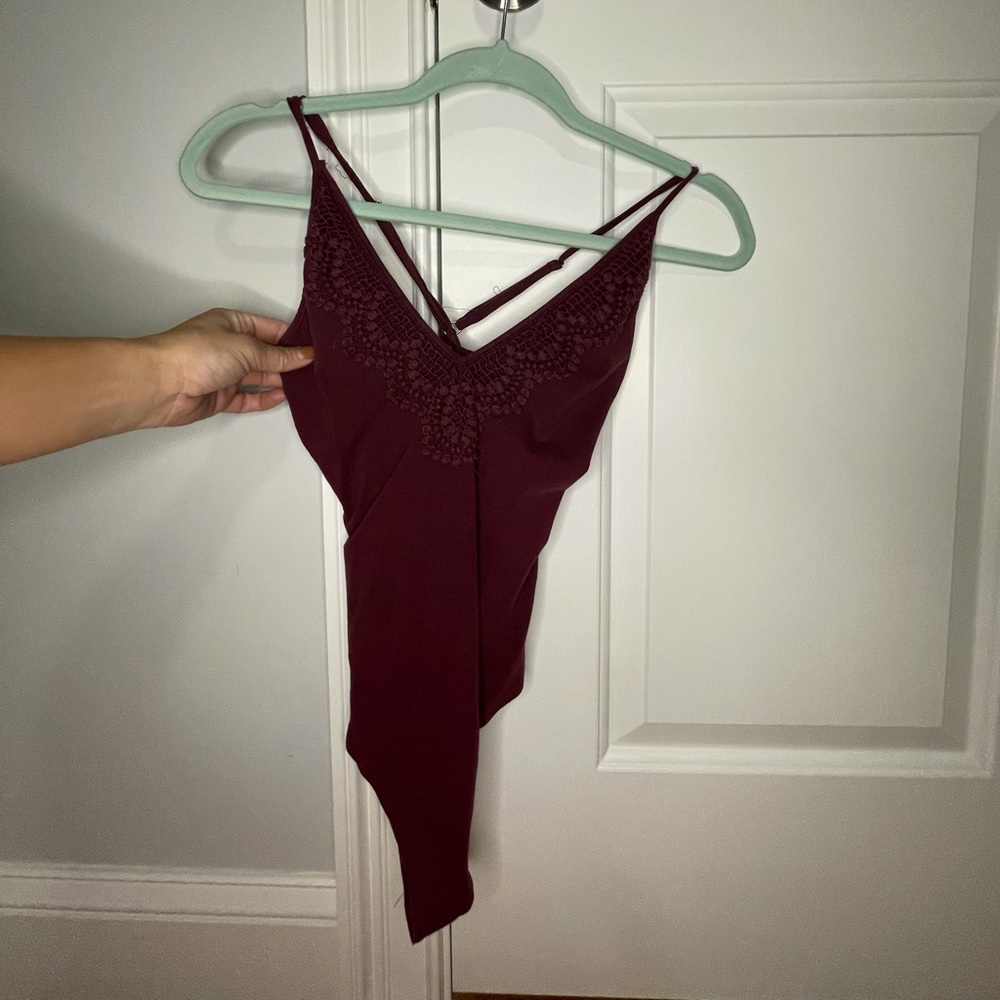 Maroon v neck bodysuit